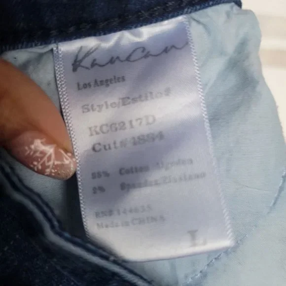 Size L Kancan Women's Cuffed Denim Short Shorts Mid Rise Medium Blue Cotton - Picture 5 of 5